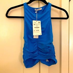 Zara Ruched Crop top - Blue - Size Small